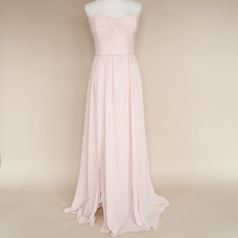 Social Bridesmaids Strapless Chiffon Draped Bodice Maxi Dress, Size 16 Nude